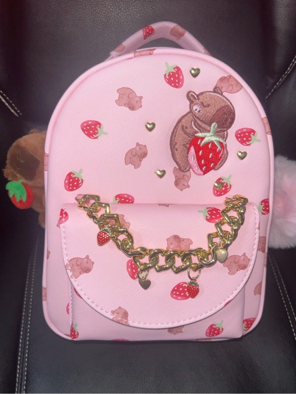 Pink Strawberry Capybara Mini Backpack
